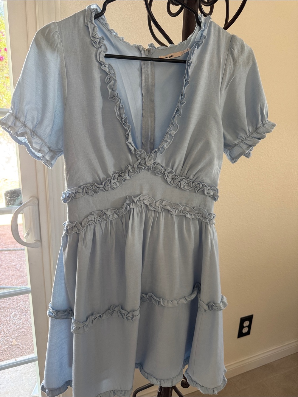 miami Powder Blue Ruffle V-Neck Tiered Mini Dress